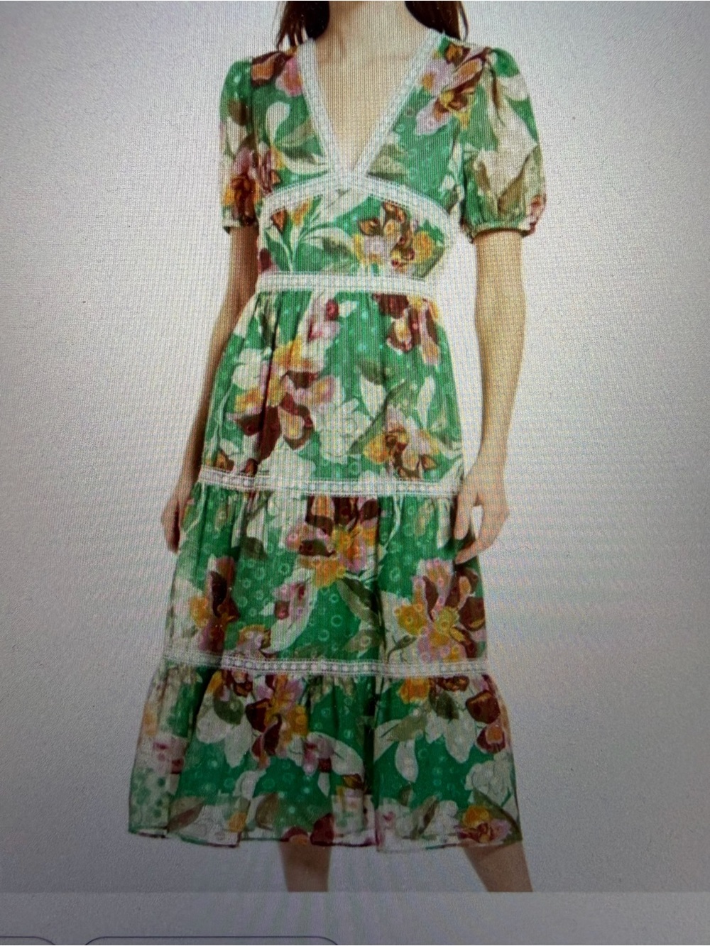 Adelyn Rae Lian Jacquered Printed Floral V-Neck Tiered Midi Dress - XS
